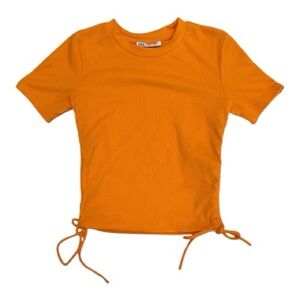 Zara Orange Ribbed Tie-Side Top